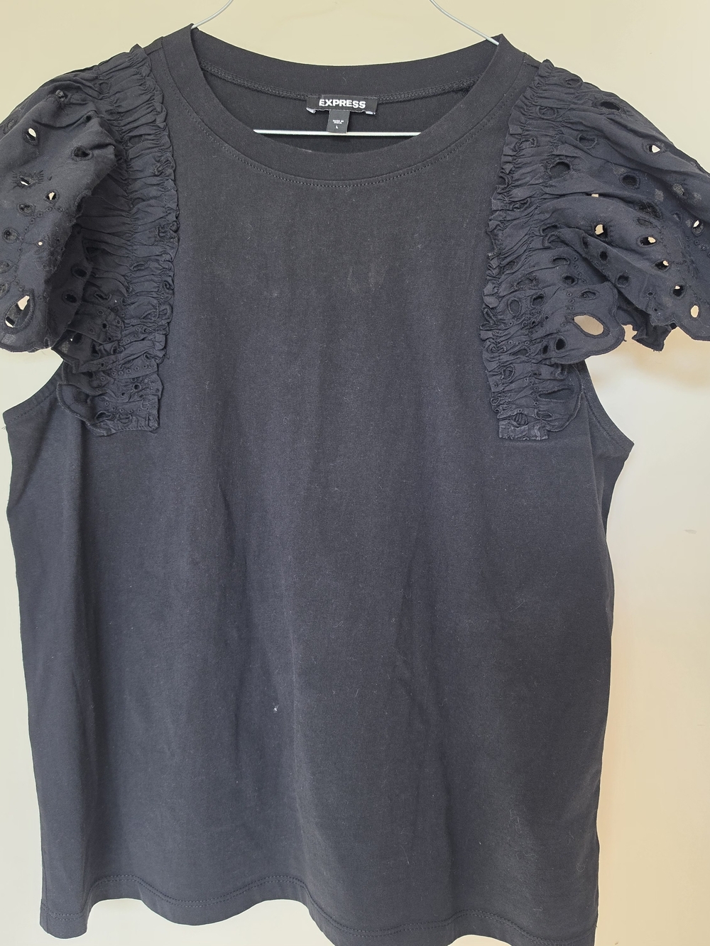 Express Black Eyelet Puff-Sleeve Cotton Top